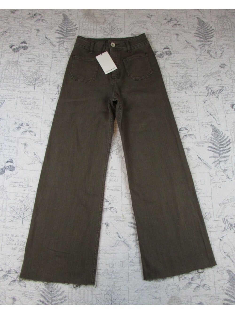 NEW Miou Muse Straight Wide Leg stretch Denim Pants jeans  Raw Hem Wahed Brown S